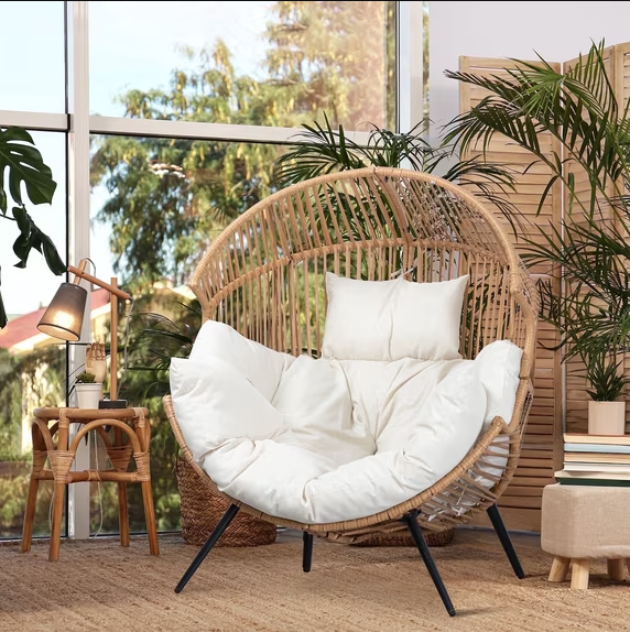 Walsunny Egg Chairs Outdoor Patio Wicker Oversized Egg Shell Lounger Lawn Chair