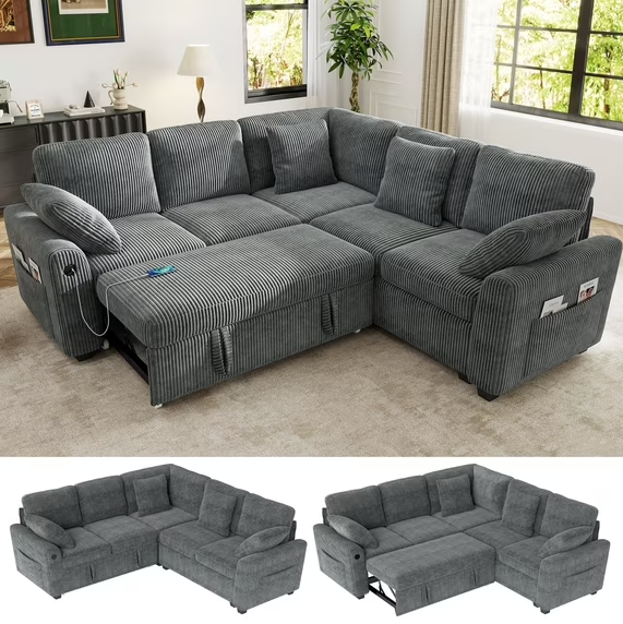 BedLuxury 83" Sectional Sleeper Sofa With Pull Out Bed