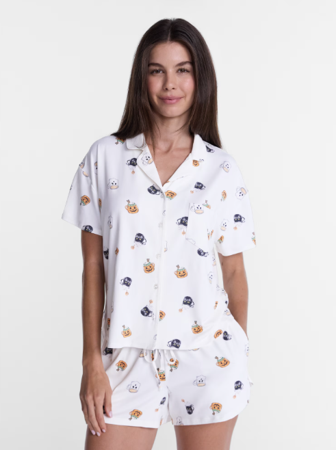 Halloween Women's Notched Top and Shorts Pajama Set